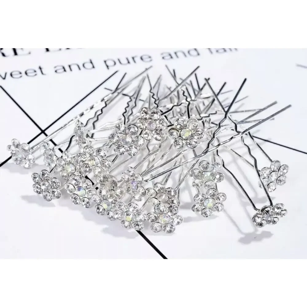 Wedding Prom Crystal Hair Pins Clips Bridal Flower Hair Rhinestone 20 pc